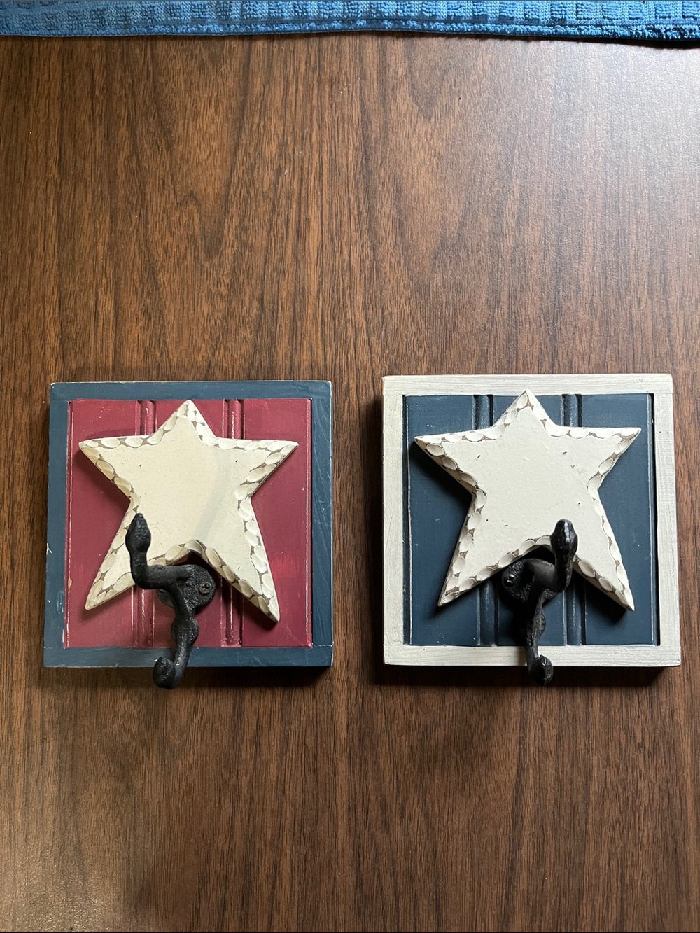 Kirklands Star Wall Hooks in Red and Blue with Cream Stars
